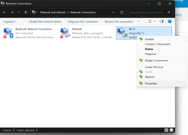 Image of the Wi-Fi button pressed in the Network Connections tab