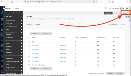Bb Learn All Users link for Group