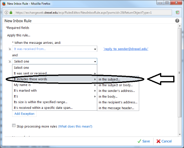 It includes these words in the subject selected in New Inbox Rule pop window (Small).png