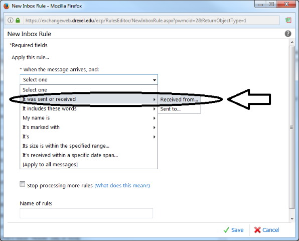 It was sent or received from and Received from selected in New Inbox Rule pop up window (Small).png