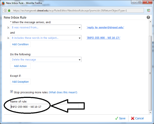 Name of rule text box in New Inbox Rule window (Small).png