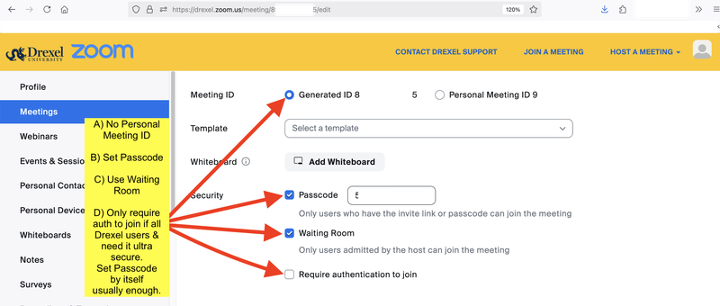 Zoom secure meeting set-up