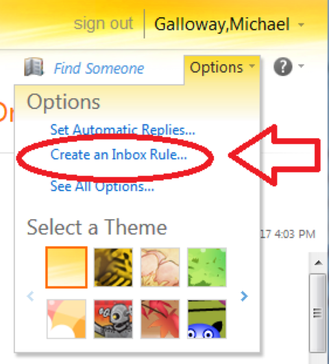 create an inbox rule link under options in exchangeweb (Small).png