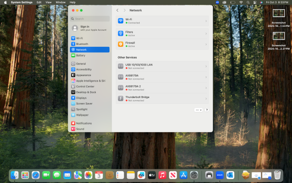 Image of System Settings window open and Network tab selected